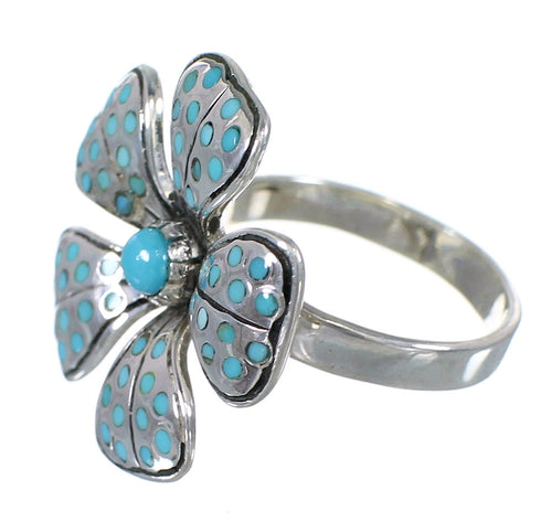 Authentic Sterling Silver And Turquoise Flower Ring Size 5-1/2 RX88388